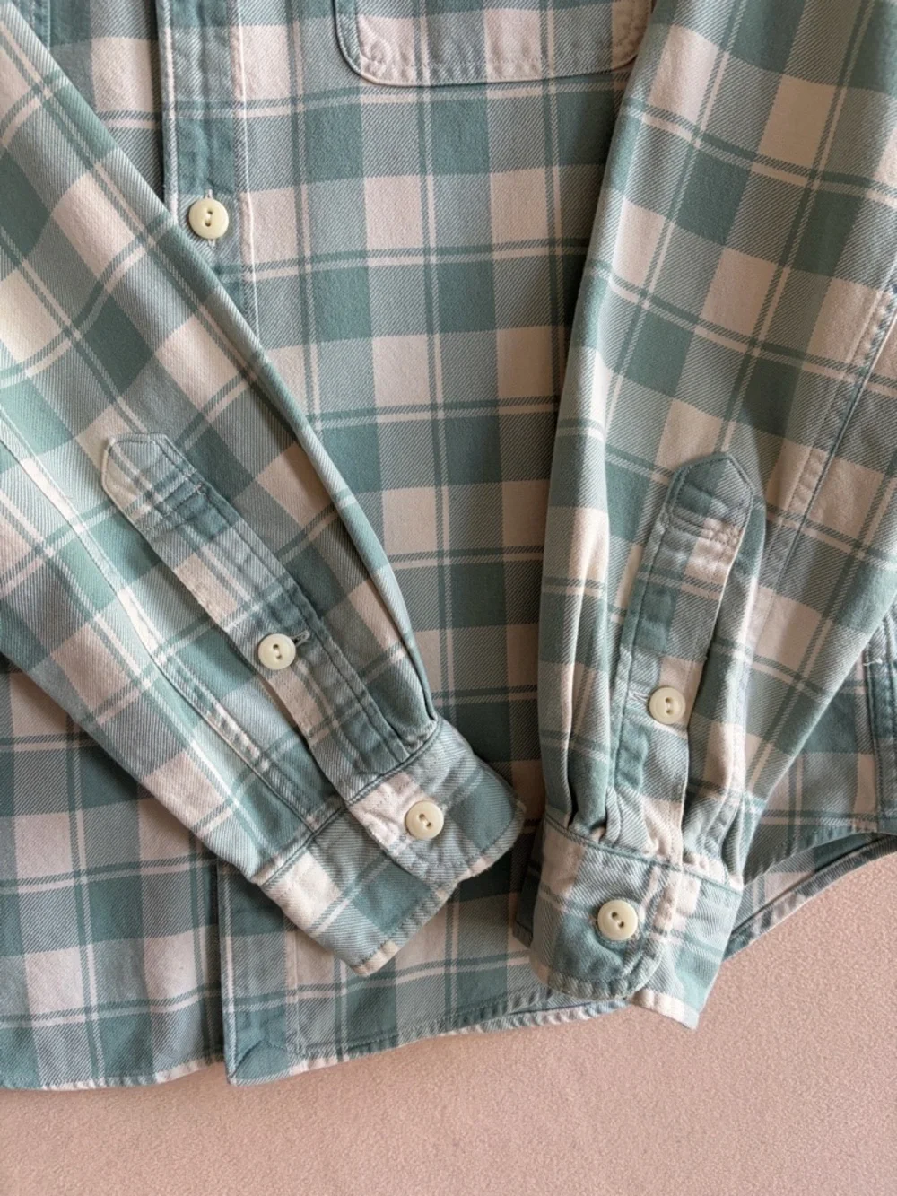 JCrew Men’s Medium Teal White Plaid Flannel Shirt Lightweight Cotton Button Down